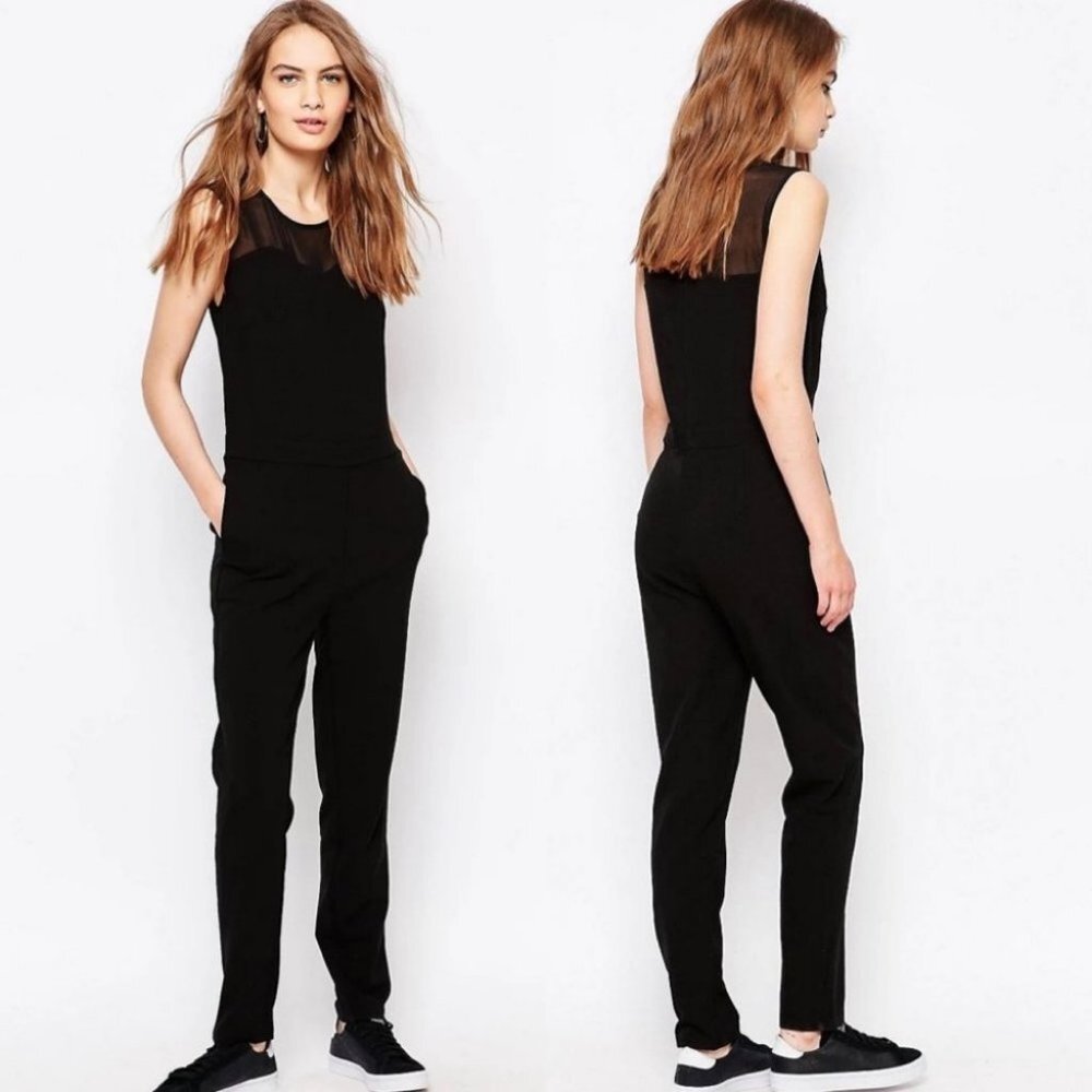 Garmentory Just Female Black Jumpsuit‎ Size XS Mesh Panel Pockets Sleeveless Min
